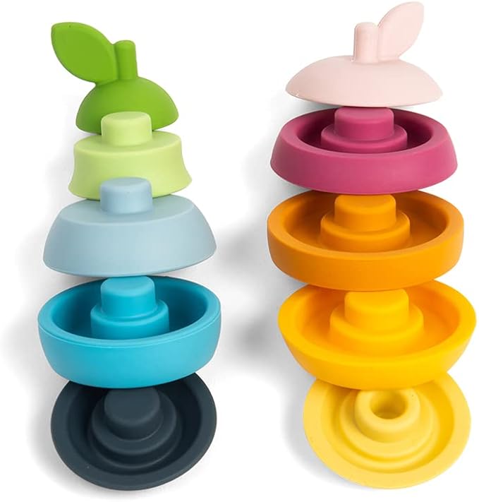 Bigjigs Toys Stacking Apple & Pear - 10 Piece Baby Stacking Toy, Silicone Baby Stacking Rings, Teething Toys, Montessori Toys for Babies