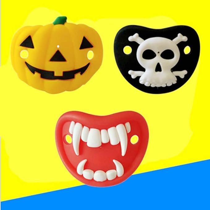 Kisangel Halloween Baby Pacifier Set 3Pcs Pumpkin Skull Shape Silicone Soother for Toddlers Infant Calming Teether Food Grade Safety