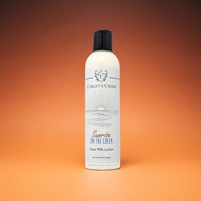 Curley's Creek Goat Milk Lotion | Handmade Natural Skincare | 12 Fragrances | 8 ounce & 16 ounce 8 ounce, Sunrise on the Creek (Clean Peach)