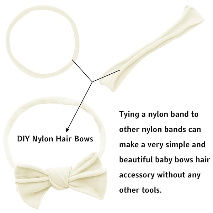Qearl 60 Pack Soft Stretchy DIY Nylon Headbands Hair Bands Bows DIY Accessory for Newborn Baby Girls