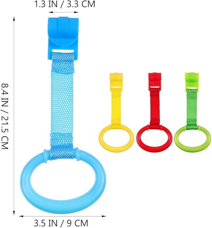 Kisangel 4pcs Baby Play Gym Pull Ring Baby Bed Stand Up Rings Nursery Baby Cot Rings Toddler Activity Kids Walking Training Tool