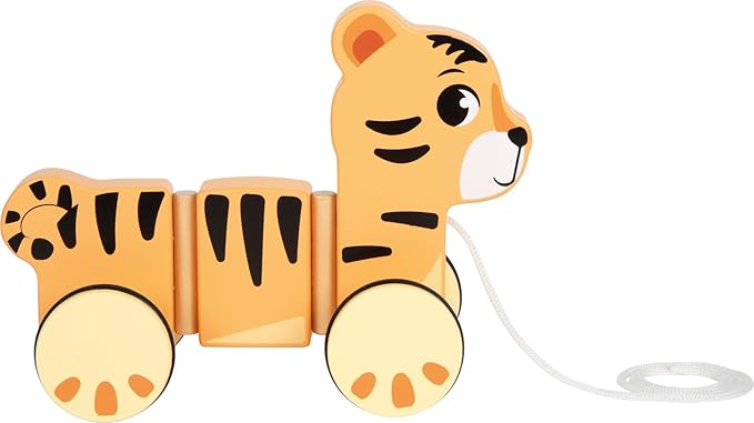 small Foot 12733 Tiger "Safari", Flexible Pull Tiger Made of FSC 100% Certified Wood, Motor Skills Toy for Children from 12 Months, Orange