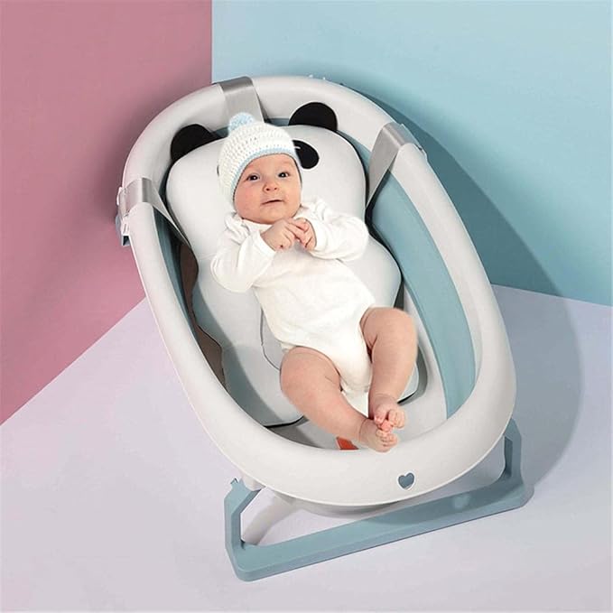 Baby Bath Mat, 52 x 34 x 9 cm Baby Shower Cushion with about 20KG Bearing Range, Baby Bath Support Seat Mat, for 0-1 Years Old Newborn (White Panda)