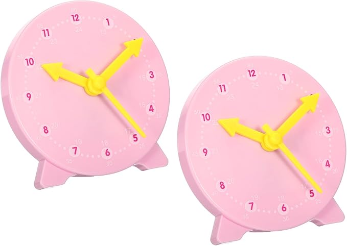 PATIKIL 4 inch Teaching Clock, 2 Pack Learn Clock Learning Tell Time Analog Clock Demonstration Clock 24 Hour 3 Pointers Geared Movement for Classroom Teacher, Pink