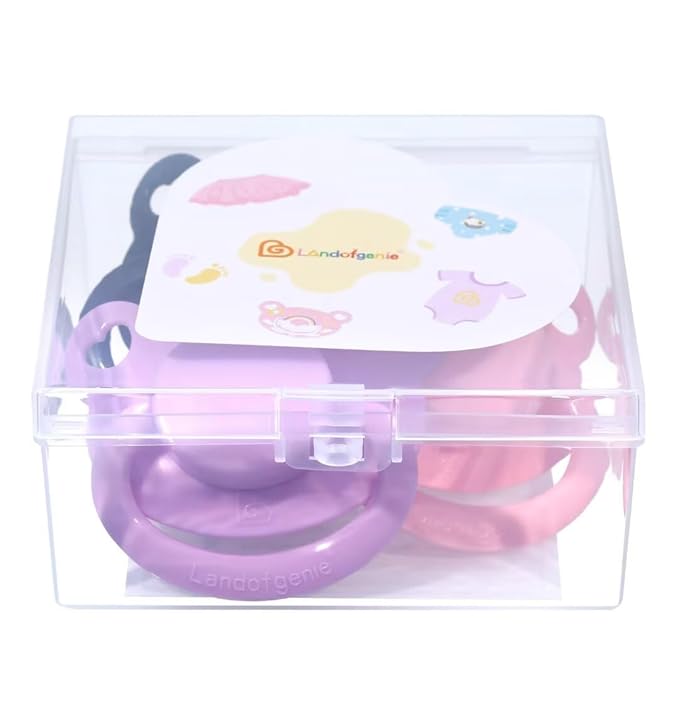Landofgenie Large Shield Adult Size Pacifiers Set Bear Shaped Cutie Pacifier 3 Pack - Black+Pink+Purple