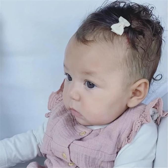 24 Pcs Thumbnail Hair Bow Snap Clips for Toddler Baby Fine Hair Clips in Fringe Bangs Tiny Bow Accessories Infant Baby Girl Kids Mini Hairbow
