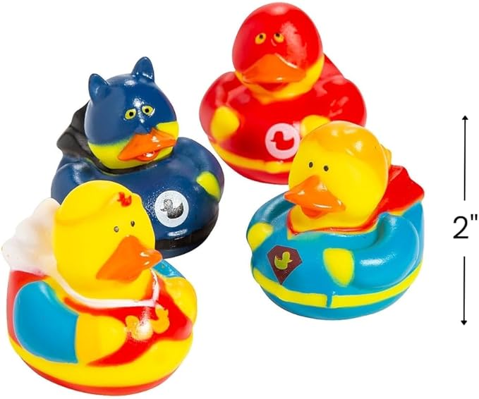 Fun Express Superhero Rubber Duckies (1 dz) Superhero Themed Party Favors, Character Toys, Rubber Duckies - Multi-Colored