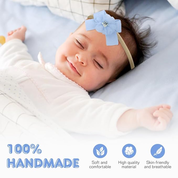Dizila 6 Pieces Super Soft Stretchy Purple Light Blue Baby Girl Bow Flower Nylon Headbands Floral Lace Headbands Hair Accessories for Newborns Infants Toddlers Girls Kids