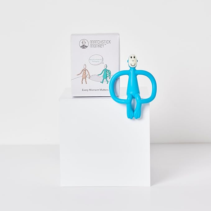 Matchstick Monkey Original Teether & Gel Applicator – Silicone Baby Teether, Easy-to-Grip, BPA-Free, Supports Self-Soothing & Early Brushing, 3 Months+, 4 Inches, Light Blue