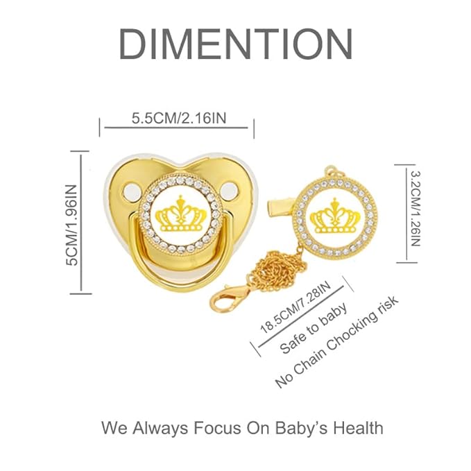 Personalized Name Bling Baby Pacifier with Luxury Gift Box Package, Customized Letters BPA Free Pacifier for Newborn M(6-18m) (Golden)