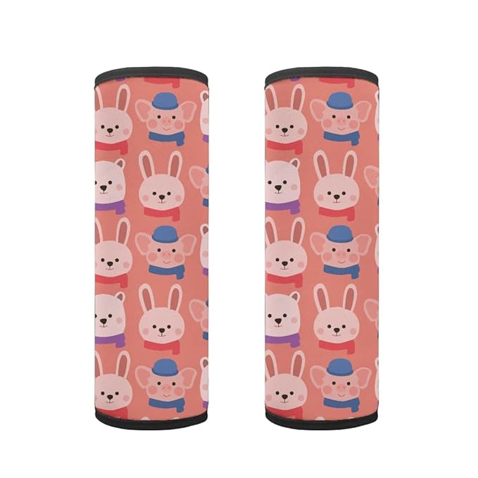 ENLACHIC Kids Car Seat Belt Cover, Cute Cartoon Animal Print Baby Car Seat Strap Pads Infant Car Seat Protector Car Accessories Universal All Cars,Pink Rabbit