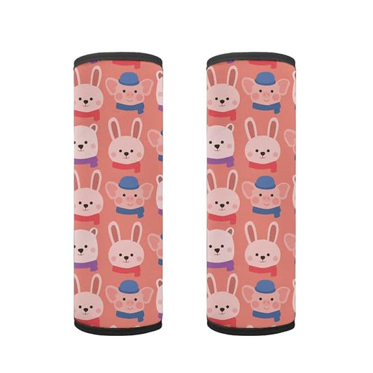 ENLACHIC Kids Car Seat Belt Cover, Cute Cartoon Animal Print Baby Car Seat Strap Pads Infant Car Seat Protector Car Accessories Universal All Cars,Pink Rabbit
