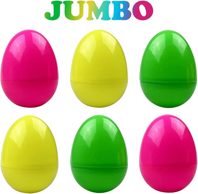 Jofan 6 Pack Prefilled Jumbo Plastic Easter Eggs with Light Up Dinosaur Bath Toys Inside for Kids Boys Girls Toddlers Easter Basket Stuffers Gifts Party Favors