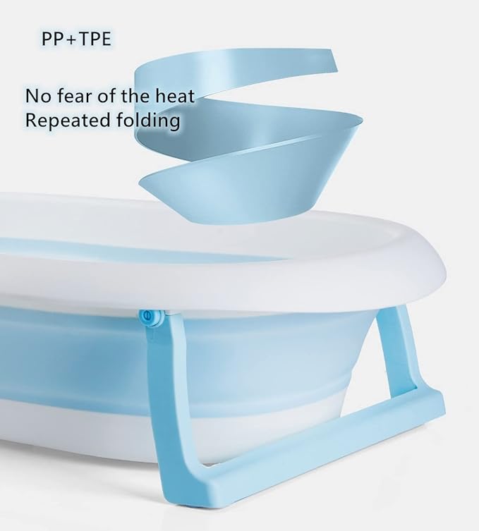Baby Bath Foldable Newborn Tub with Soft Bath Mat and Real Time Water Temperature Display, Blue