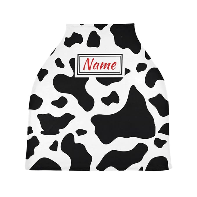 Seamless Pattern Cow Skin Custom Baby Car Seat Cover Personalized Your Name Nursing Covers Breastfeeding Scarf Infant Carseat Canopy for Mom Baby Gift