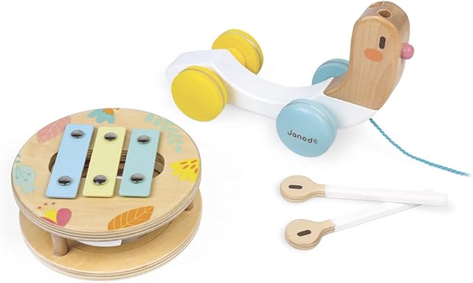 Janod Pure Pull Along Snail - Wooden 2-in1 Musical Toy - Ages 1+ - J05159