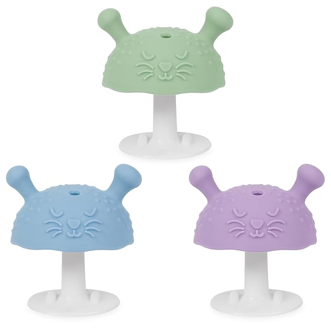 BumbleBee Silicone Teething Toys Set 3M+, BPA-Free & Easy to Grip Baby Teether with Suction Base, Infant Teething Relief Toy - 3PCS (Green+Purple+Blue)