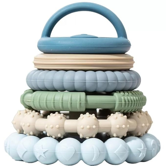 Sperric Silicone Stacking Toy – Premium Stacking Teethers - Interactive and Fun Baby Stacking Toys - Teeth Soothing for 6-12 Month, Blue