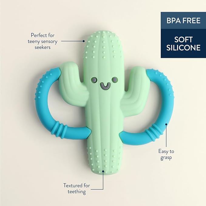Itzy Ritzy Cactus-Shaped Baby Teether with Handles – Silicone Teether for Babies with Easy-Grab Handles and Textured, Teethable Surfaces - Baby Teething Toy for 3 Months & Up (Cactus)