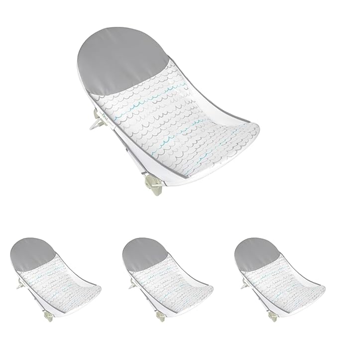 The First Years Sure Comfort Folding Baby Bather - Foldable Baby Bath Seat and Lounger for Home or On The Go - for Sink or Tub Use - Non-Slip Seat -for Up to 15 Lbs,(Pack of 4)