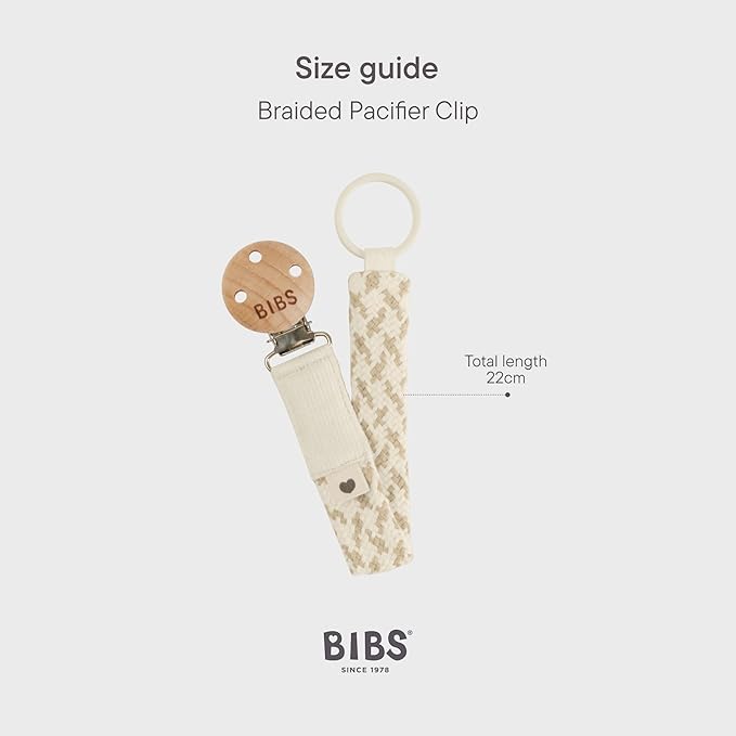 BIBS Paci Braid Dummy Chain Organic Cotton Danish Design, One Size (0-36 Months), Dusty Pink