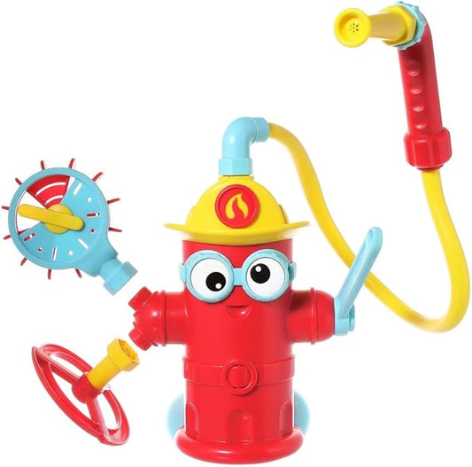 Yookidoo Baby Bath Toddler Toys (Ages 3+) - Ready Freddy Spray ‘N’ Sprinkle Fire Hydrant Bathtime Toy - Includes Hose, Spray Nozzle, Wheel, & Water Gauge - Attach to Any Bath Tub or Shower - Mold Free