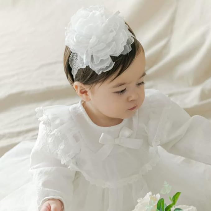 Lace Big Bow Baby Girls Headband Floral Hair Band Toddlers Newborn Infants Christening Baptism Party Hair Accessories for 0-36 Months Elastics Hairband (Style 3)