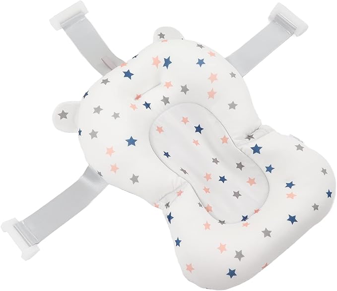 Baby Bath Seat, Baby Bath Cushion Floating Newborn Bathtub Mat Baby Bath Mat Infant Bath Supporter Net Baby Bathtub Pillow Bath Supporter for Newborn (White Stars)
