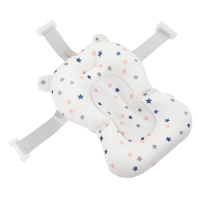 Baby Tub Seat Cushion, Infant Bath Supporter Foldable Soft Fixation for Taking a Shower for Toddler (White Stars)