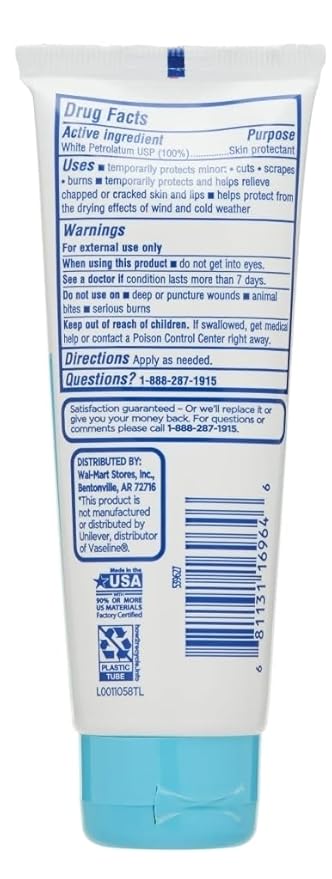 Generic Equate Baby Petroleum Jelly 100% Pure, 2.5 oz Each, Soothing Skin Protectant, Pack of 4