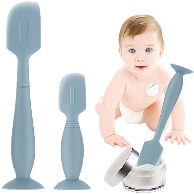 Baby Diaper Cream Spatula,2 Pack Silicone Diaper Cream Applicator Baby Butt Paste Spatula Diaper Cream Brush for Newborn Baby, 1 x Large Size,1 x Small Size (Blue)