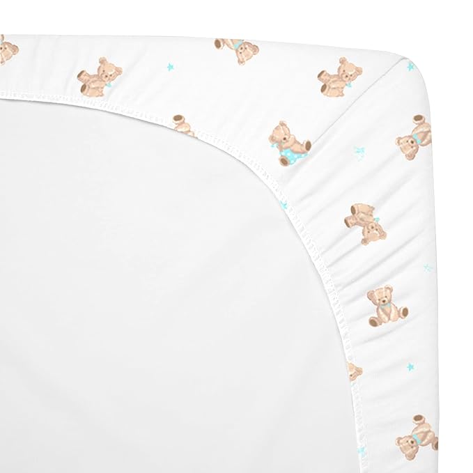 American Baby Company 2 Pack 100% Natural Cotton Fitted Pack and Play Sheets 39" x 27" - Soft & Breathable Pack N Play Sheets for Playard & Mini Crib Mattress, Bear and White, for Boys & Girls