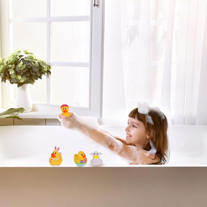 ArtCreativity 2.5 Inch Easter Rubber Ducks for Kids – Pack of 12 Assorted Mini Easter Ducks, Easter Basket Stuffers, Egg Hunt Surprise Toys, Easter Party Favors, Jeep Ducks & Bath Toys