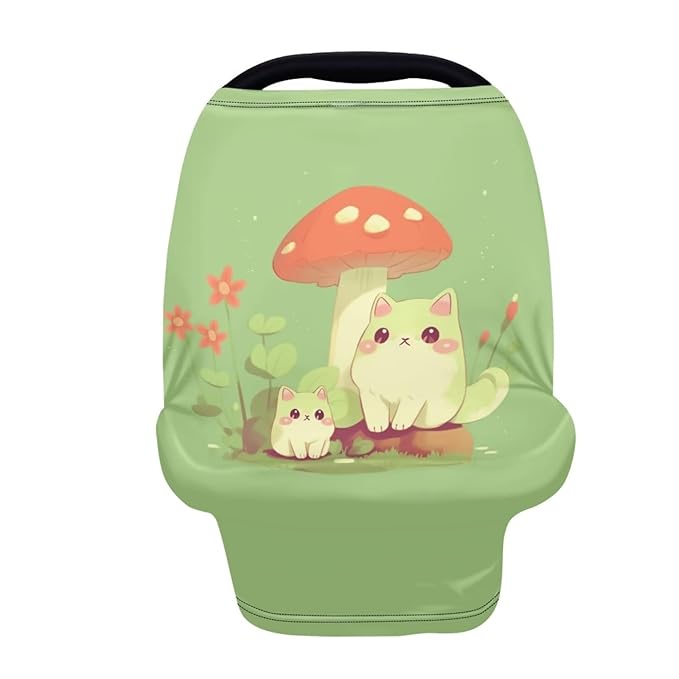 HUIACONG Mushroom Cat Car Seat Covers for Babies Kitty Floral Nursing Cover Carseat Canopy for Boys Girls Multiuse Baby Shopping Cart/High Chair/Stroller Covers