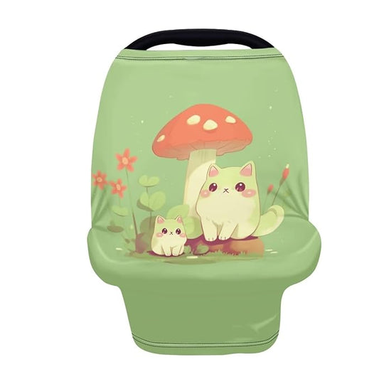 HUIACONG Mushroom Cat Car Seat Covers for Babies Kitty Floral Nursing Cover Carseat Canopy for Boys Girls Multiuse Baby Shopping Cart/High Chair/Stroller Covers