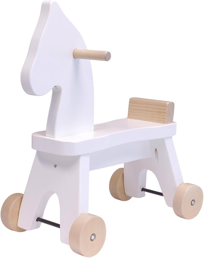 AmishToyBox.com Wooden Riding Horse Toddler Ride-on Toy (White and Natural Stain), Amish-Made