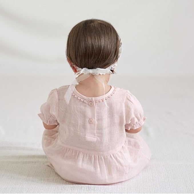 Baby Girls Lacy Bow Headband Soft Breathable Lace Hairband for Toddlers Infant Baptism Christening Beanie Cap Wide Turban Wedding Party Shower Gifts (Style 1)