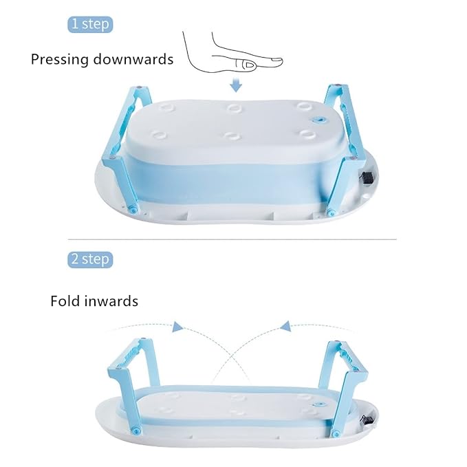Baby Bath Foldable Newborn Tub with Soft Bath Mat and Real Time Water Temperature Display, Blue