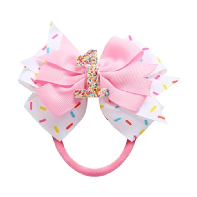 1st Birthday Hair Bow for Baby Girls, Pink Headband Hair Accessories for Girls 1 2 3 4 5 6 Years Birthday Confetti Ice Cream Party Supplies Decorations
