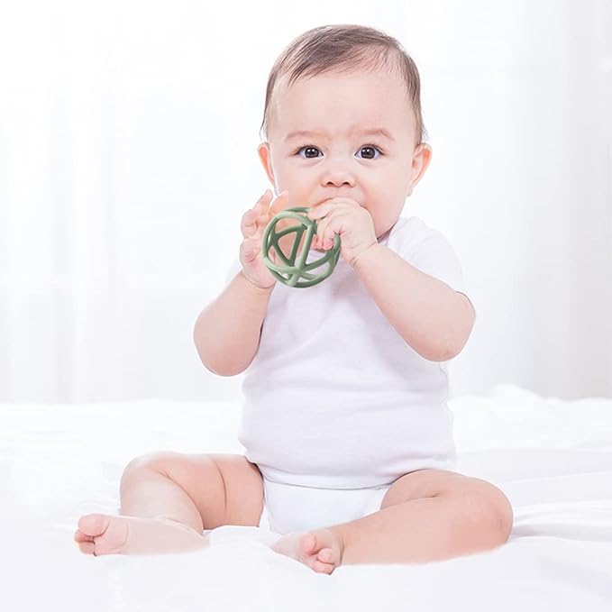 Baby Teether Ball Toy, BPA Free Silicone Soft Ball Easy to Hold Teether for Babies Ages 6 Months+ (Sage)