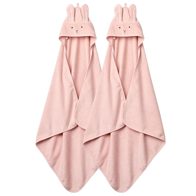 Hooded Baby Towels - 100% Organic Cotton Baby Bath Towels, 32" x 32" Super-Soft and Absorbent Baby Towels for Newborn Baby Girls 2-Pack (Rabbit Blush)