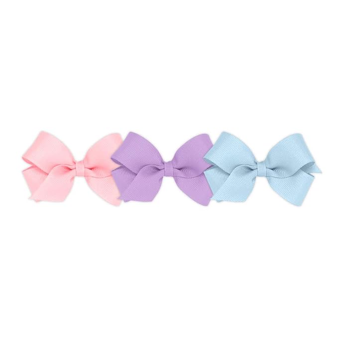 Wee Ones Girls' 3 pc Set Solid Grosgrain Variety Pack on a WeeStay No-Slip Hair Clip, Mini, Light Pink, Light Orchid, Millennium Blue