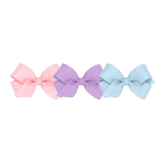 Wee Ones Girls' 3 pc Set Solid Grosgrain Variety Pack on a WeeStay No-Slip Hair Clip, Mini, Light Pink, Light Orchid, Millennium Blue