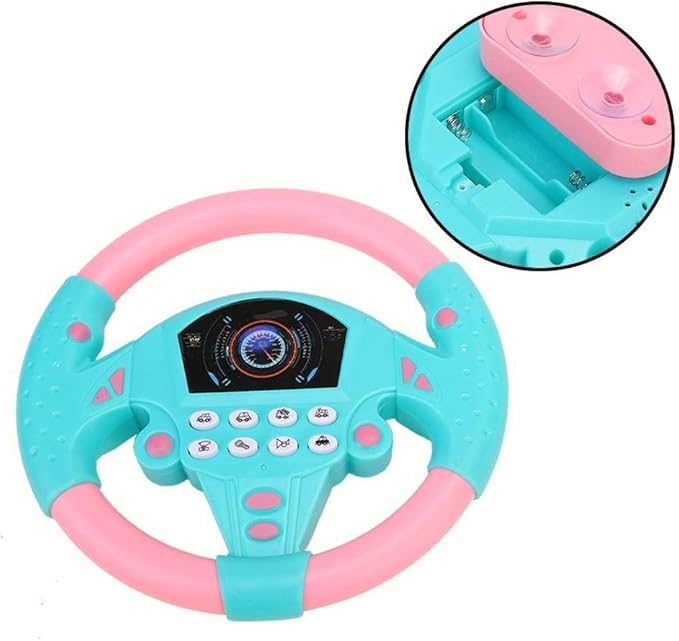 Steering Wheel Tool, Eco-Friendly Children Steering Wheel, Durable Someth Healthy Plastic Non-Toxic for 4-6 Years Old Infant Sense of Music Baby(Pink Blue)