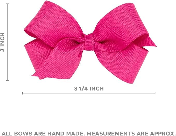 Wee Ones Girls' Classic Grosgrain Moonstitch Edge Hair Bow, No-Slip Hair Clip, Handmade, Red with White, Mini