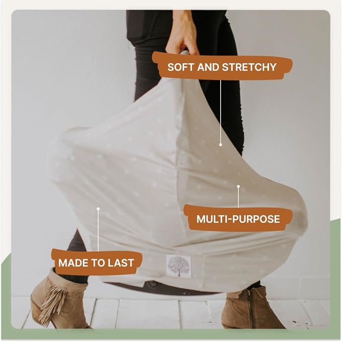 Parker Baby 4 in 1 Car Seat Cover for Girls and Boys - Stretchy Carseat Canopy, Nursing Cover, Grocery Cart Cover, High Chair Cover - "Desert"