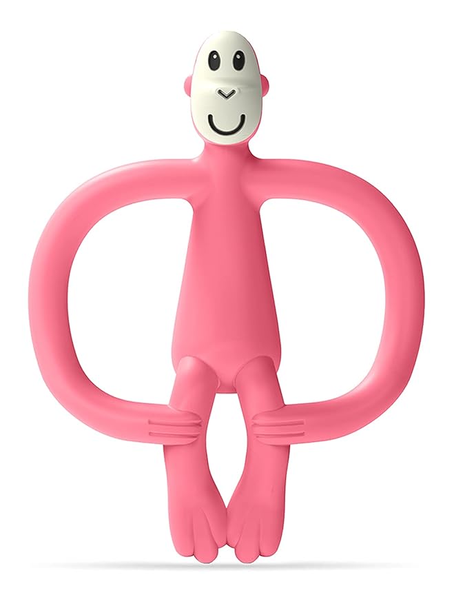 Matchstick Monkey Silicone Teether & Gel Applicator – Silicone Baby Teether, Easy-to-Grip, BPA-Free, Supports Self-Soothing & Early Brushing, 3 Months+, 4 Inches, Pink