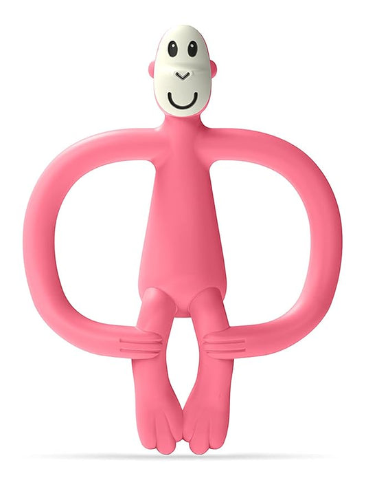 Matchstick Monkey Silicone Teether & Gel Applicator – Silicone Baby Teether, Easy-to-Grip, BPA-Free, Supports Self-Soothing & Early Brushing, 3 Months+, 4 Inches, Pink
