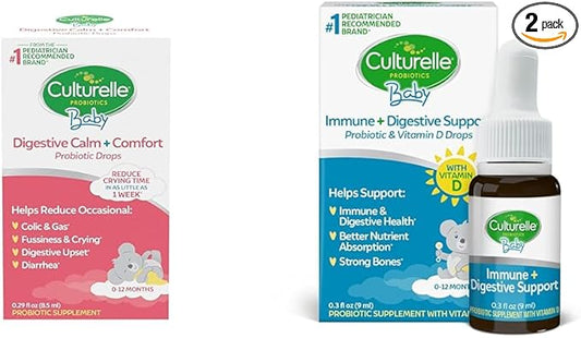 Culturelle, Baby Calm & Comfort Drops 0-12 Months, 0.29 Ounce & Baby Immune & Digestive Support Probiotic + Vitamin D Drops, Helps Support Immune Health