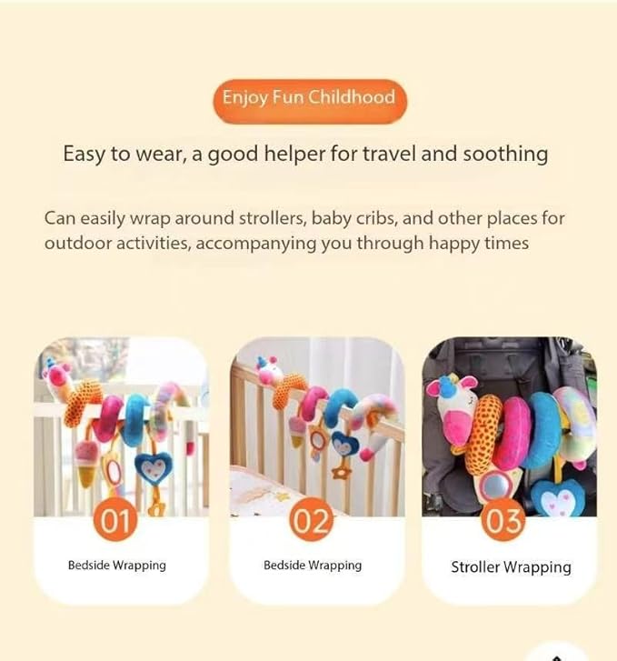 Spiral Car Seat & Stroller Activity Toys-Baby Sensory Toys for Babies 0-12 Months Boys Girls - Hanging Toys Carseat Crib Stroller, withbRattle, Mirror, Crinkle, Squeaky Baby Gifts 02